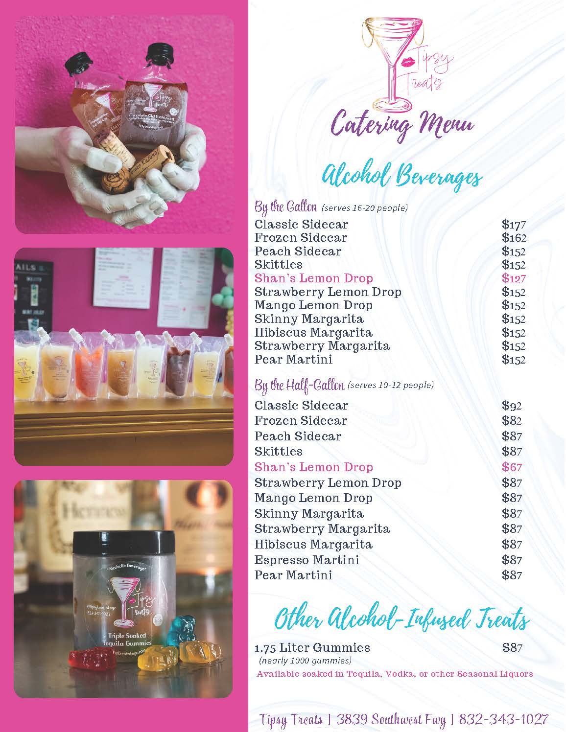 Tipsy Treats Catering Menu — Alcohol Beverages & Other Alcohol-Infused Treats